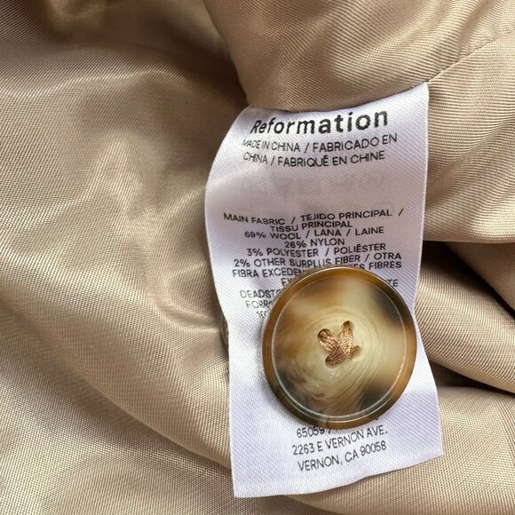 Reformation Enzo Jacket  Wool Blend Short Tan Brown XS - Picture 9 of 15